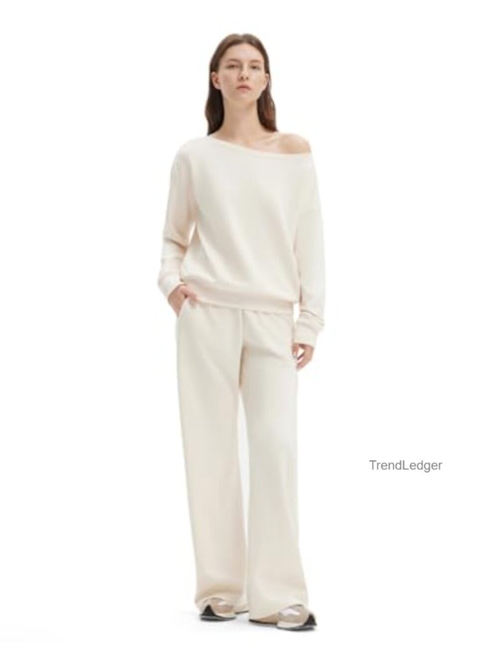 Women's 2 Piece Lounge Set Off Shoulder Sweatshirt & Wide Leg Sweatpants